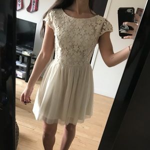 Flower detailed cream colored dress
